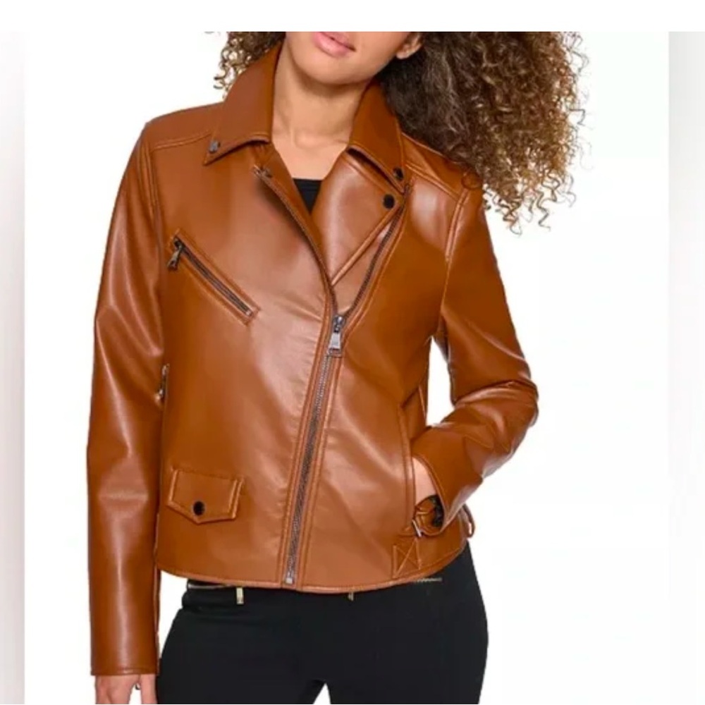 Karl Lagerfeld Brown Faux Leather Jacket NWOT